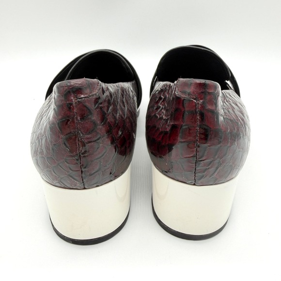 PHILLIP LIM Quinn Heeled Loafer Womens 7 Burgundy Black Croc Embossed Block Luxe - Picture 4 of 12